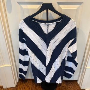 Navy and White Chevron V-Neck Sweater